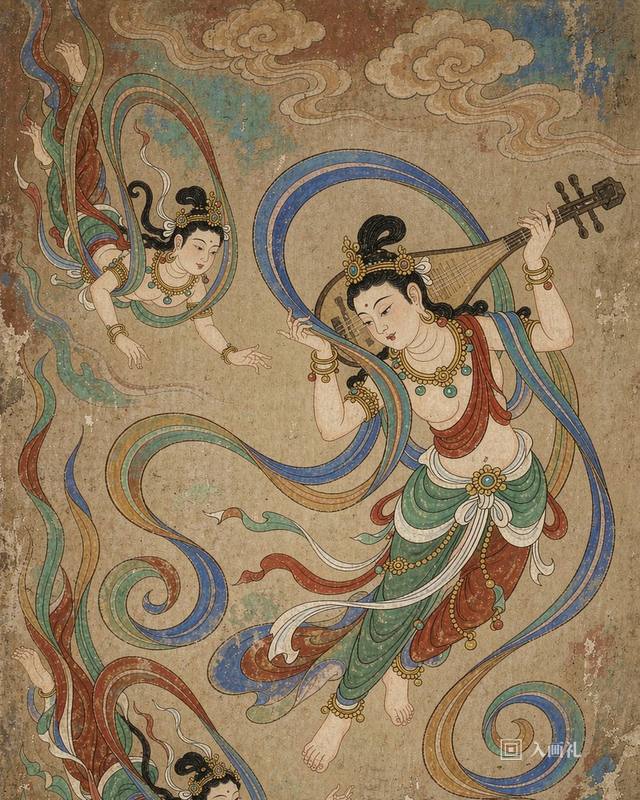 AI art portrait in Dunhuang mural style